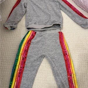 Lola + The Boys Gray Sweatpants with Rainbow Sequin Stripes
